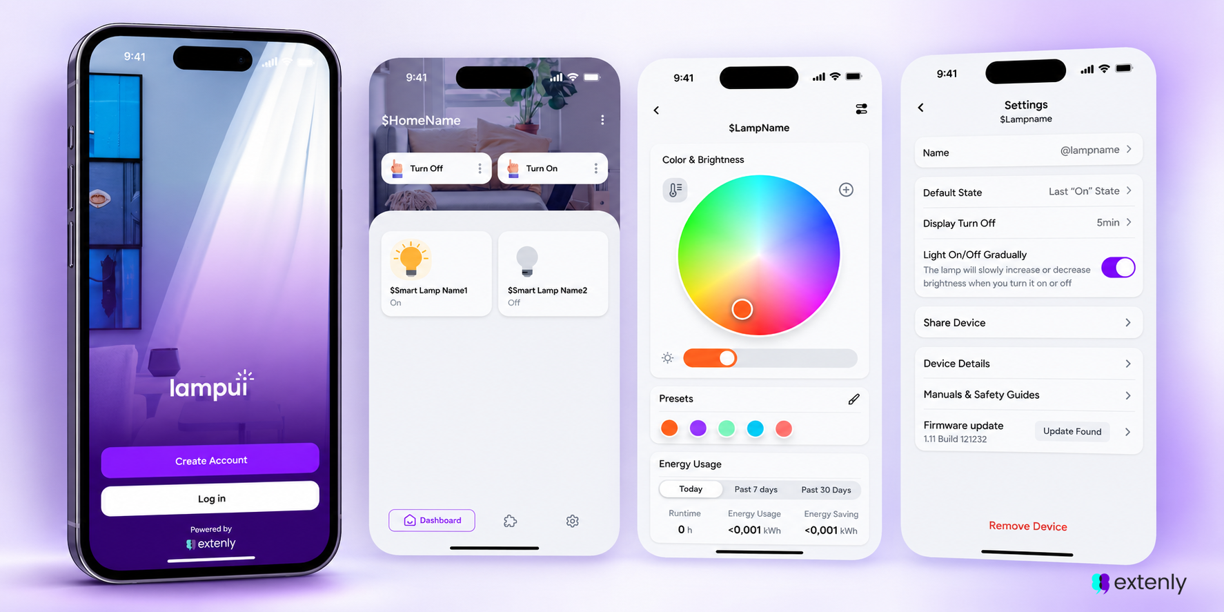 Extenly Smart Lamp Mobile Client UI